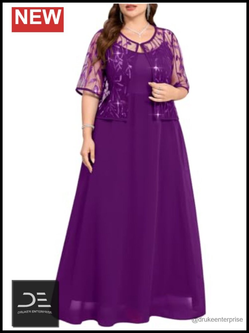 Plus Size Formal Two Piece Sequin Chiffon Evening Gown with Jacket